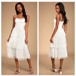 Lulus Sweetheart Polka Dot Tiered White Dress